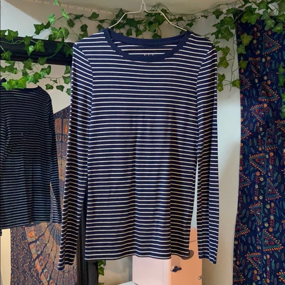 Navy and white striped long sleeve top